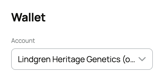 Wallet Account picker with Lindgren Heritage Genetics selected