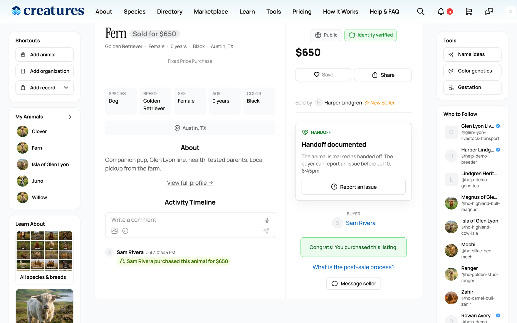 Handoff documented, with an objection window to report an issue