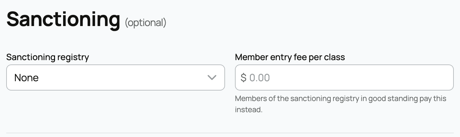 The optional sanctioning fields