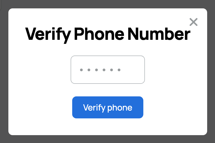 Six-digit confirmation field and Verify phone button
