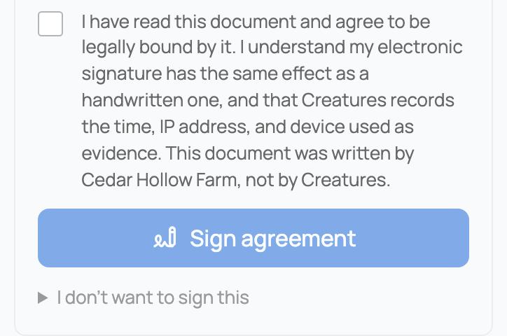 The consent statement, Sign agreement action, and decline option