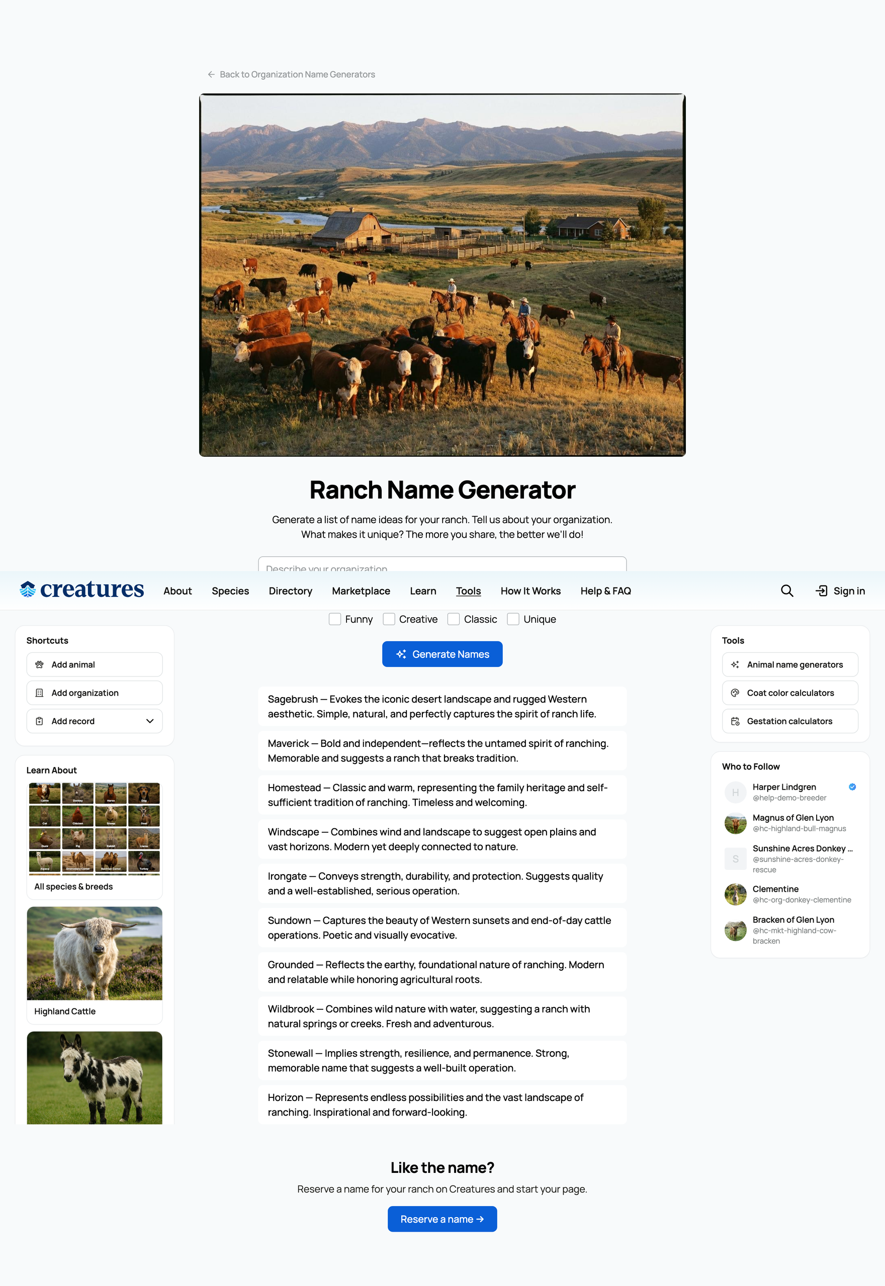 The organization name results and the "Reserve a name" CTA