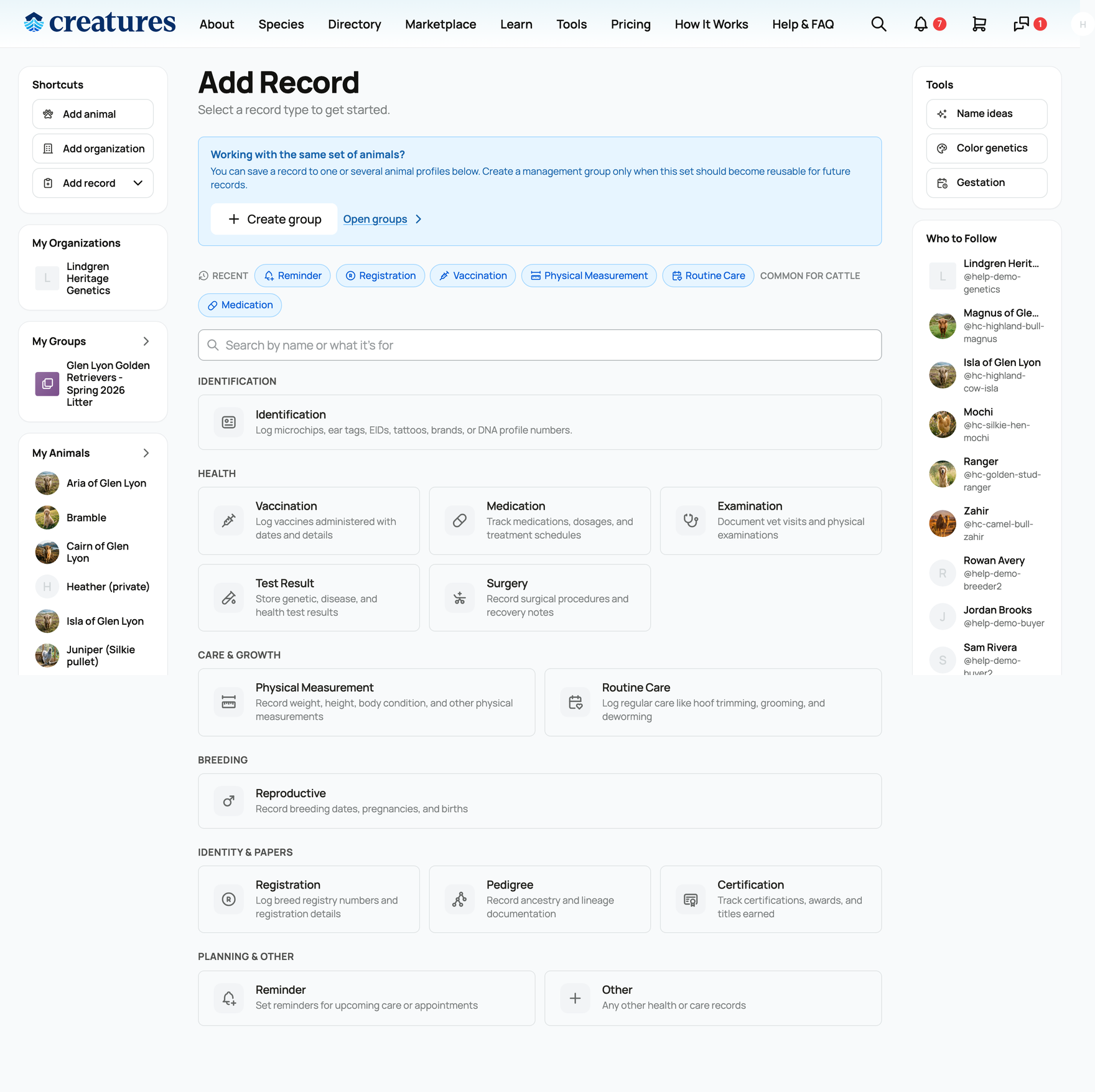 The record type picker