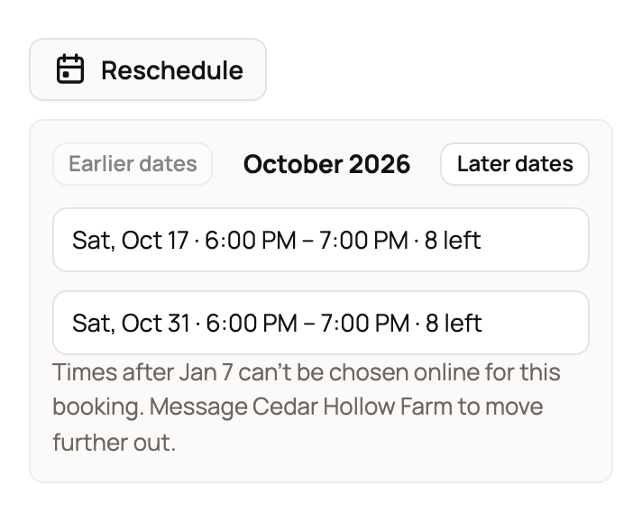 Reschedule open with two other Saturday times to choose from