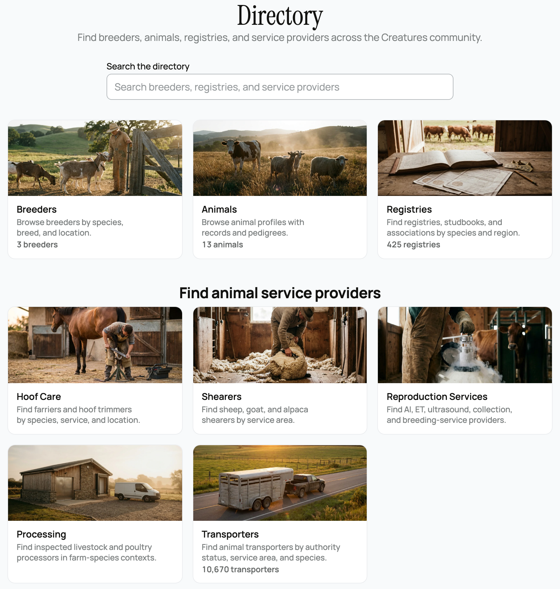 The Creatures directory hub