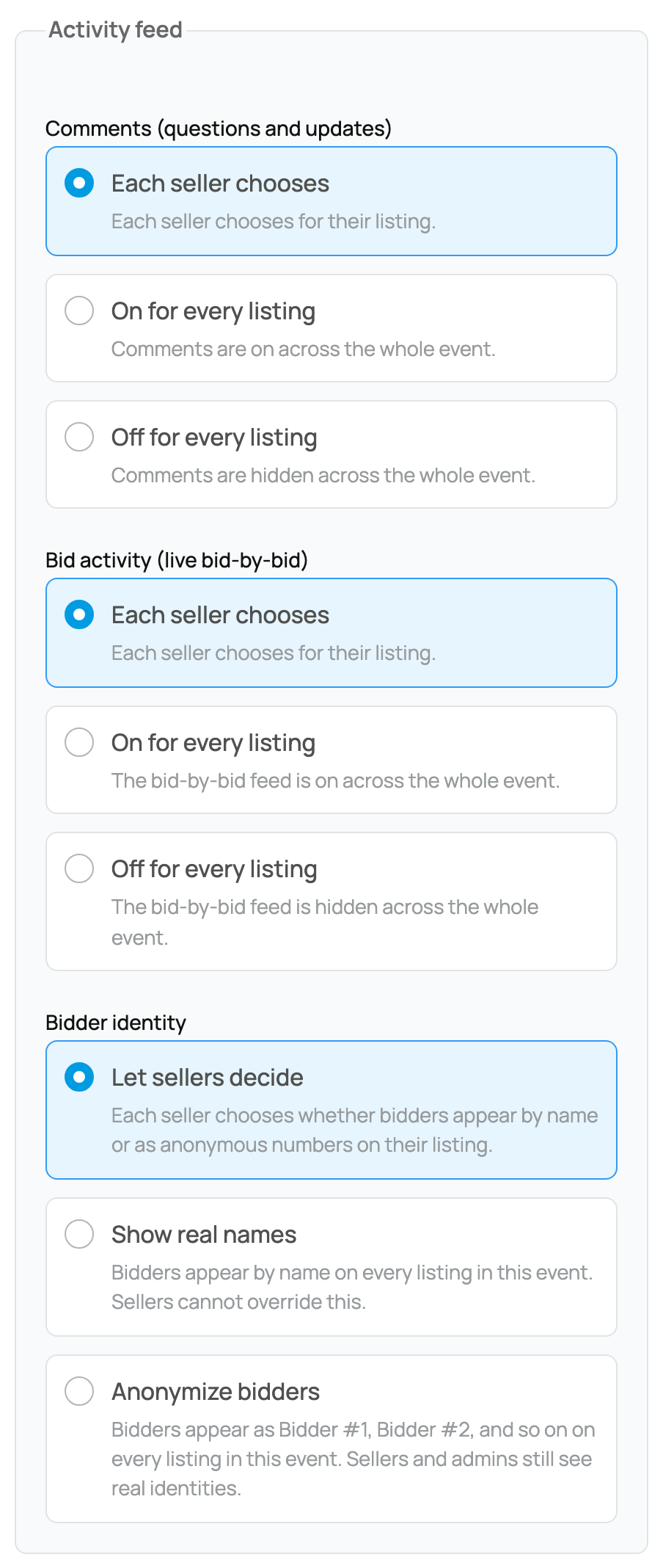Sale-event activity policies on the Edit page