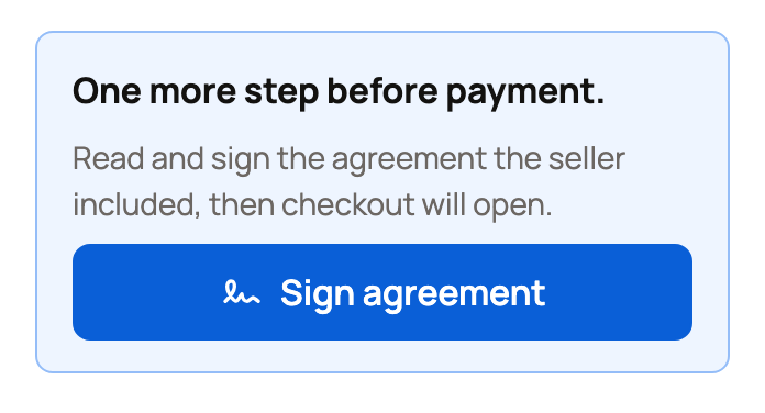 Invoice on a phone saying one more step before payment with a Sign agreement button