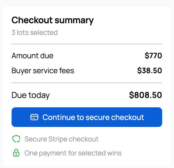 Checkout summary for three selected genetics auction wins