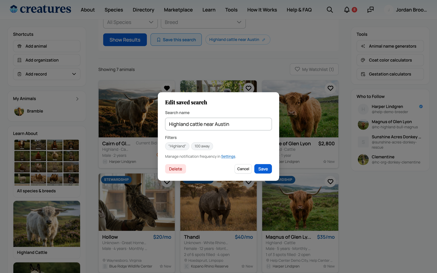 Editing a saved search