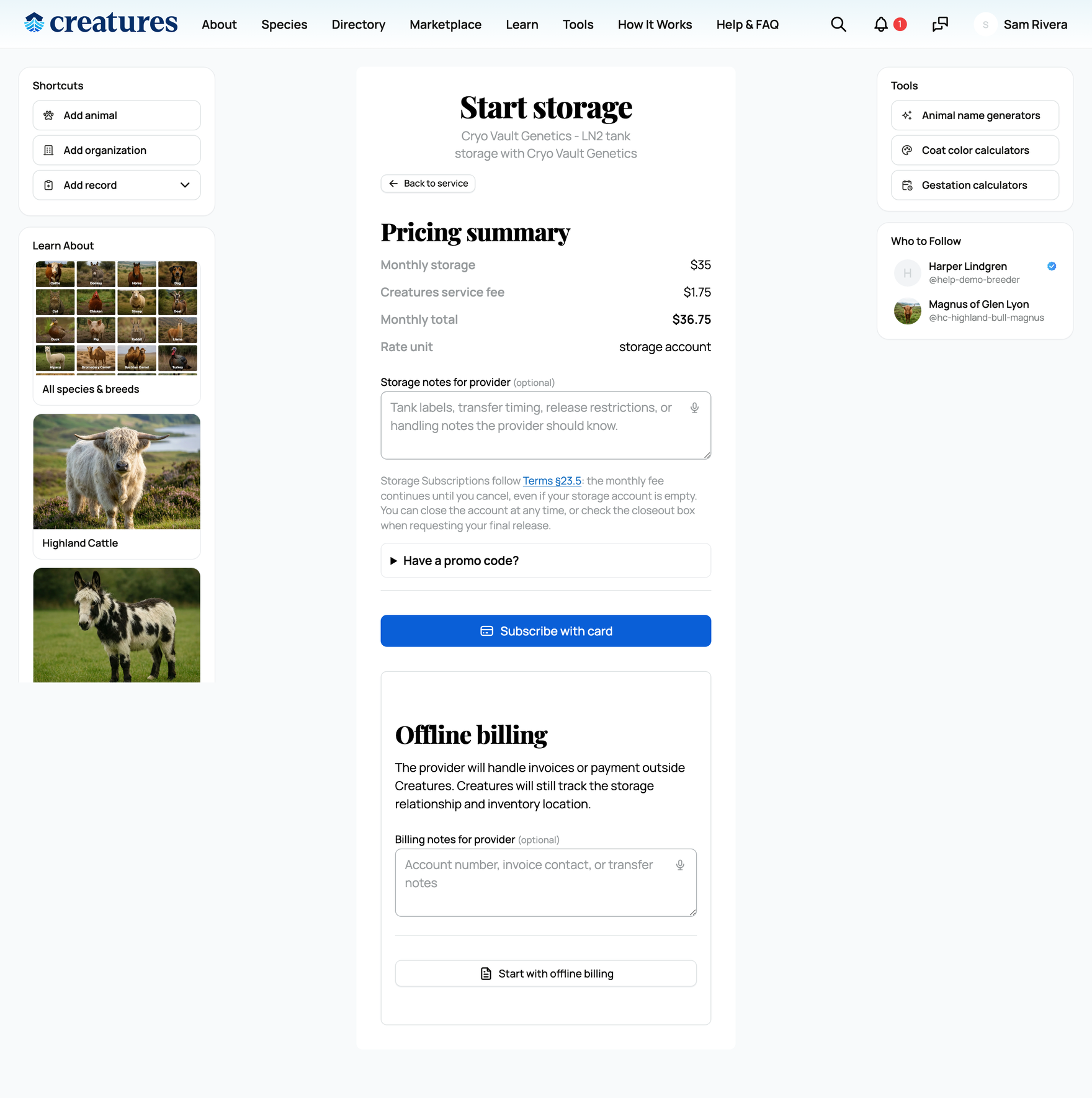 The subscribe form and pricing