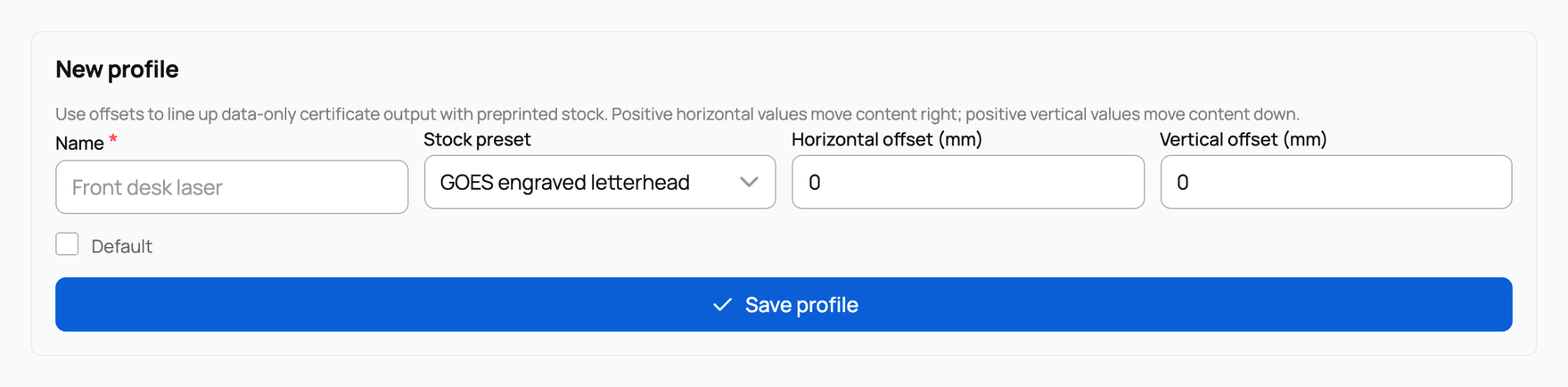 The certificate calibration form