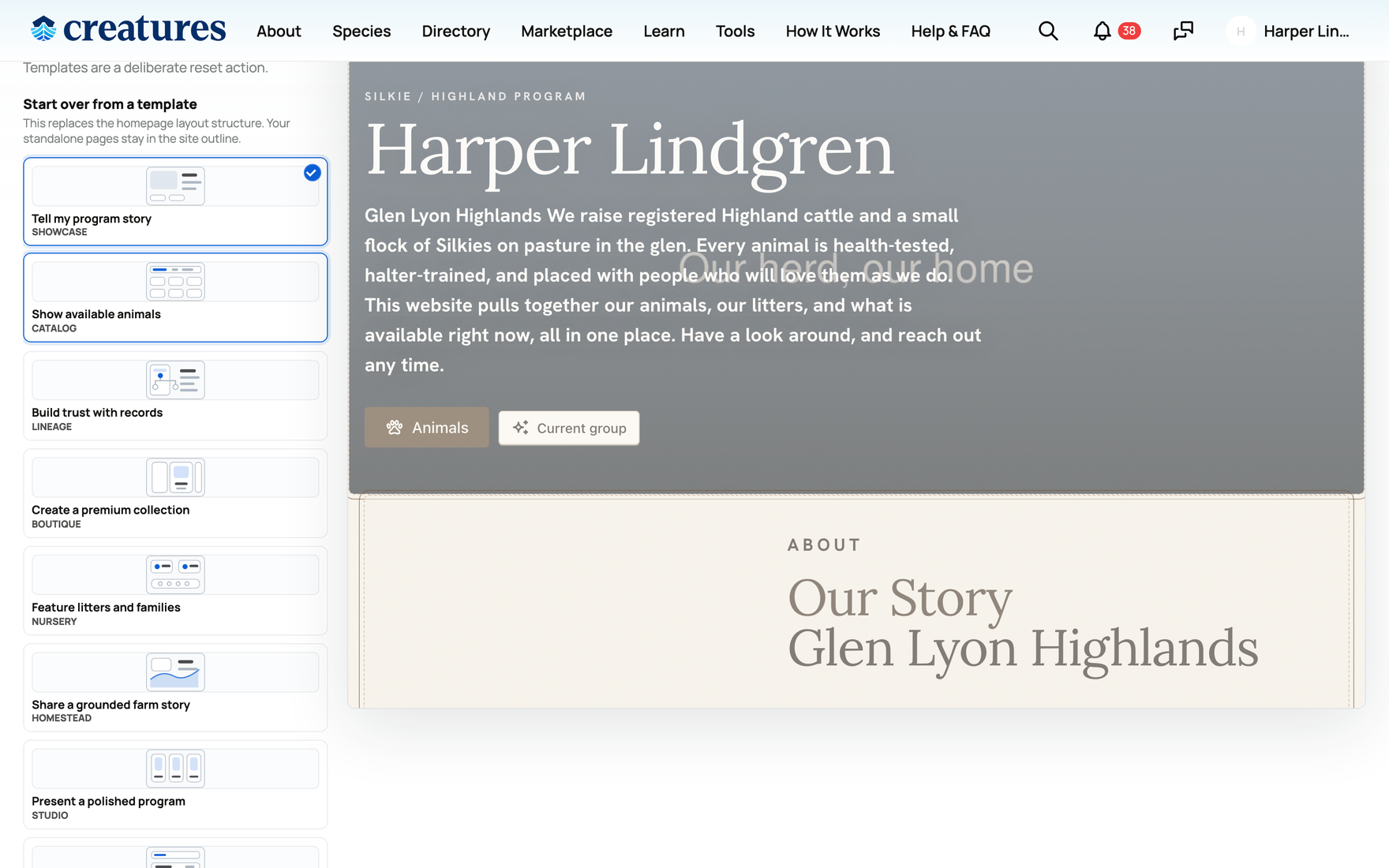 The layout picker: a list of labeled thumbnails