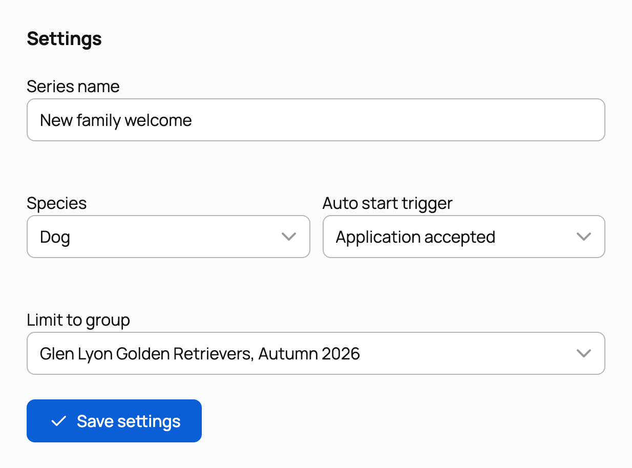 Series settings with the automatic trigger and group limit