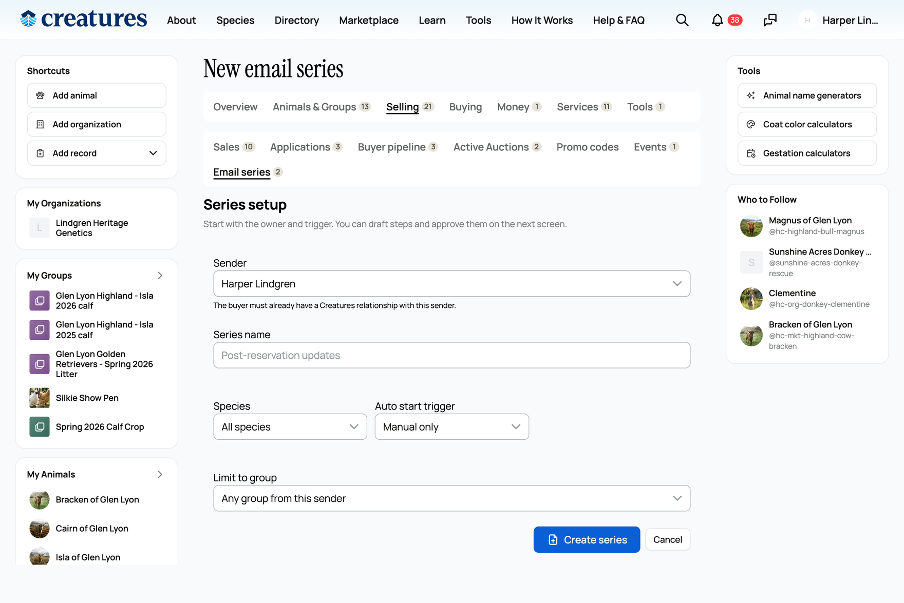 Creating a new email series