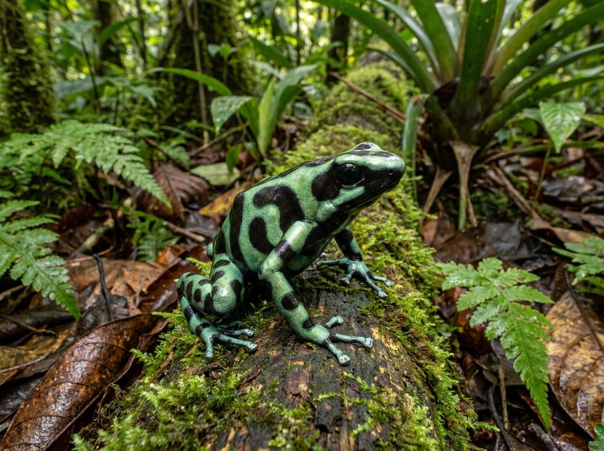 green and black poison dart frog