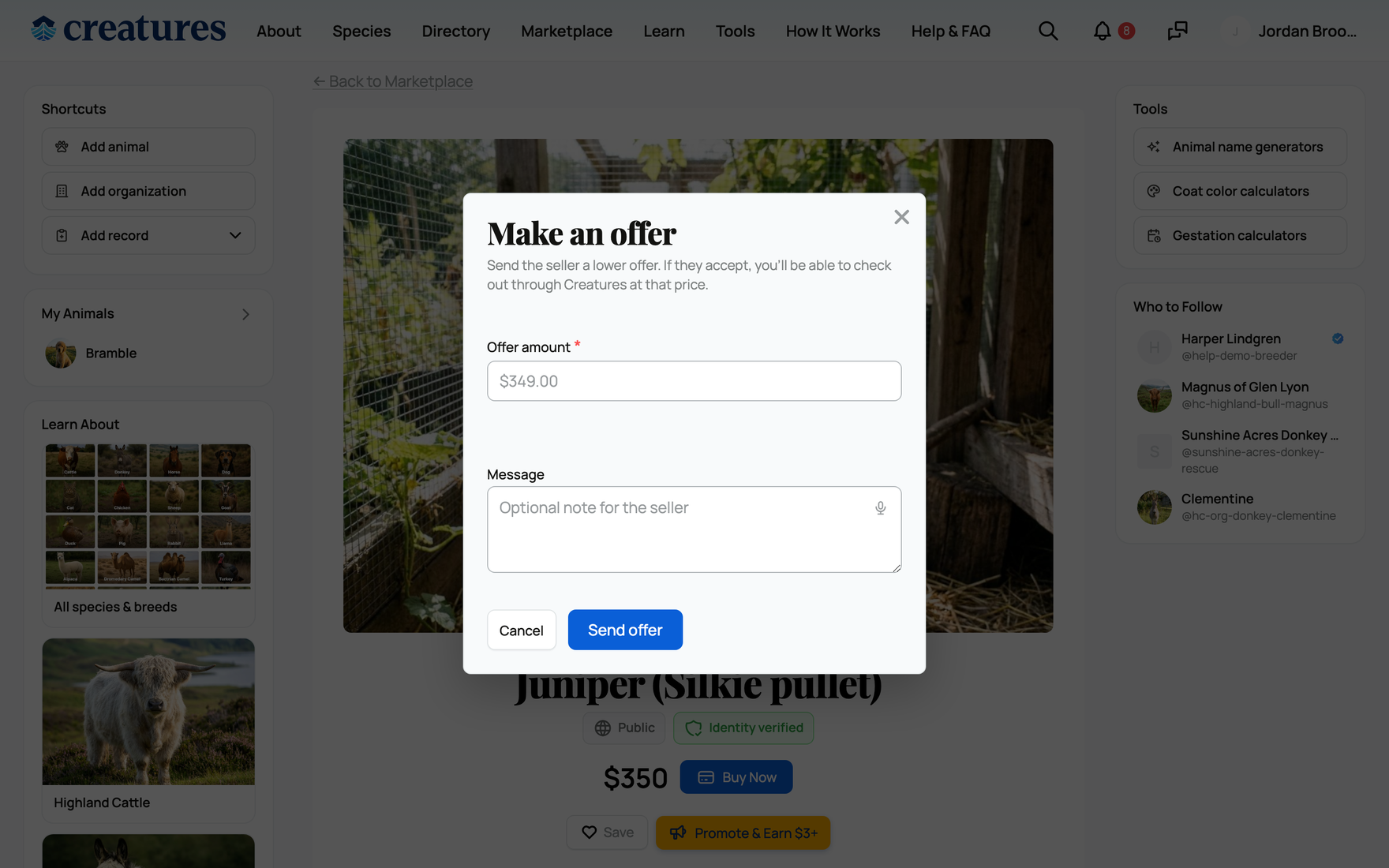 The make-an-offer dialog