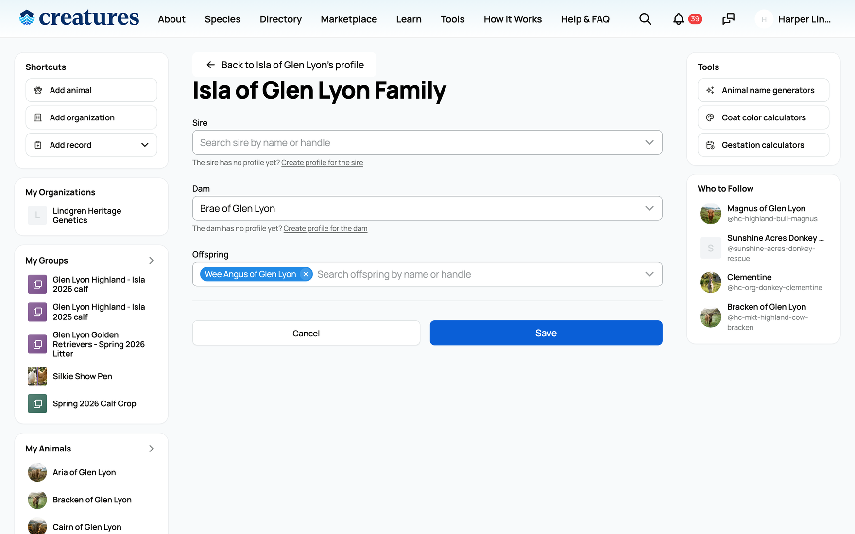 The pedigree editor