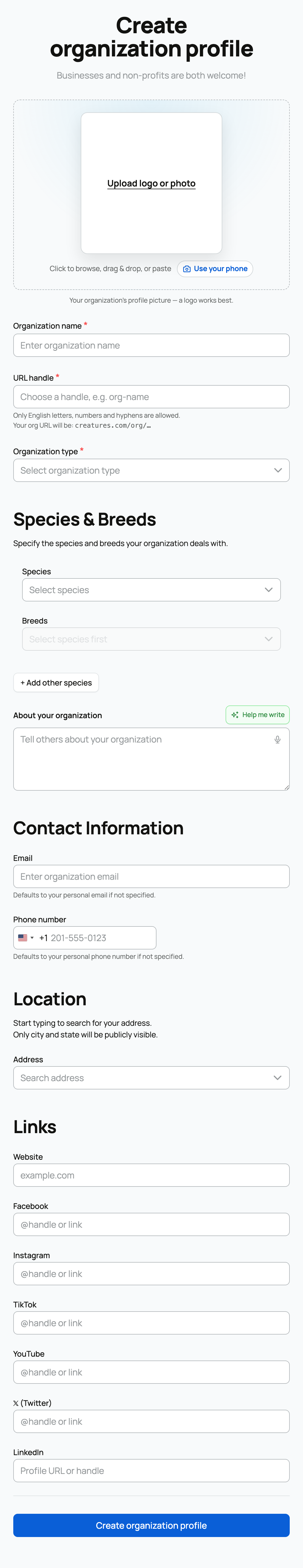 Creating an organization