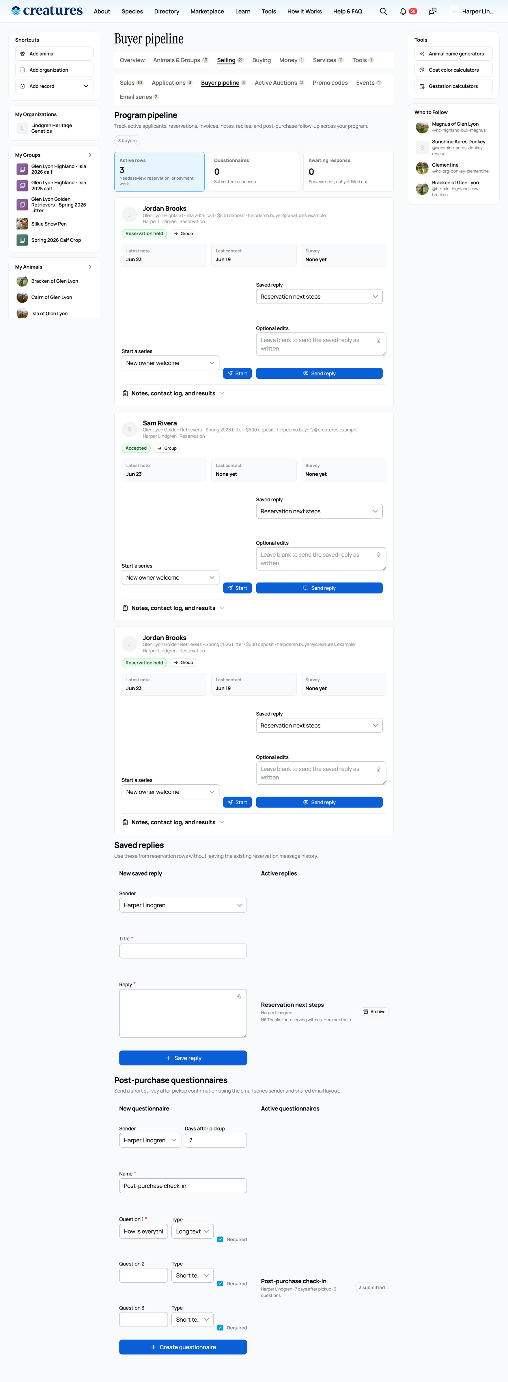 Your buyer pipeline, populated from applications, reservations, and invoices
