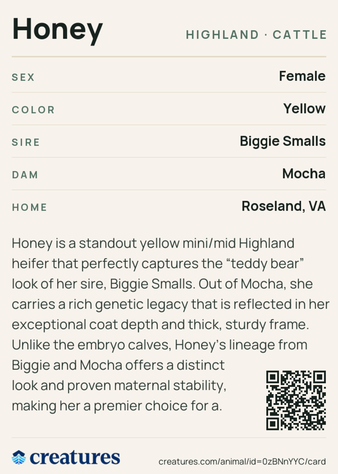 Honey Creature Card back