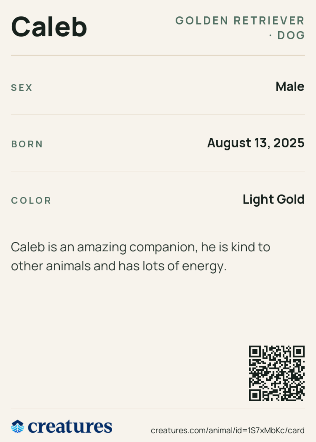 Caleb Creature Card back