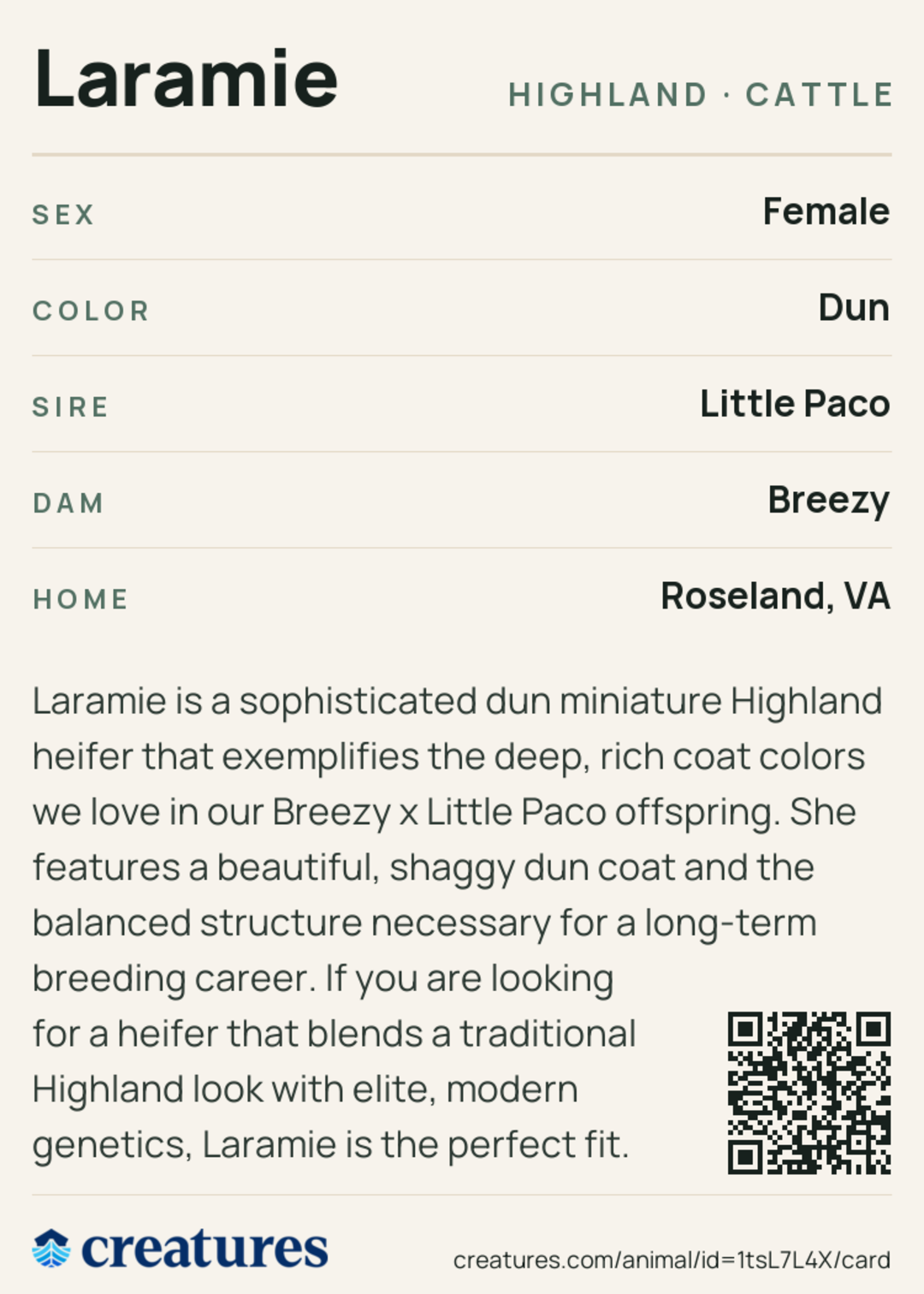 Laramie Creature Card back
