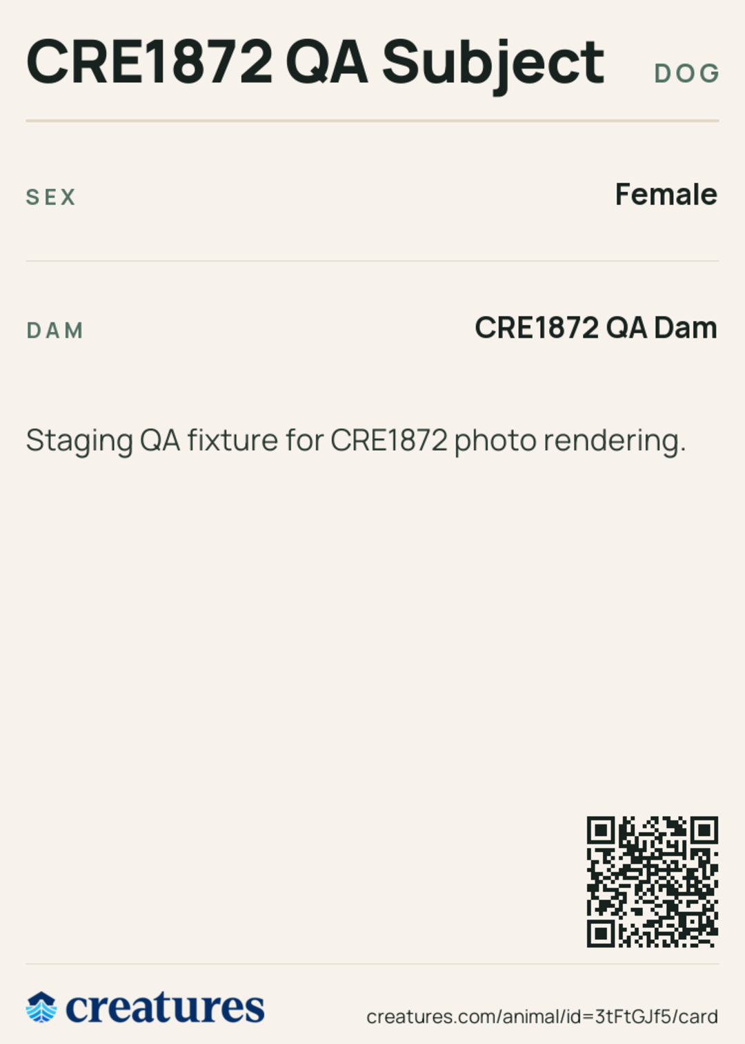 CRE1872 QA Subject Creature Card back