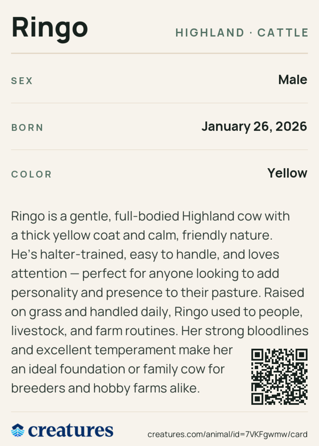Ringo Creature Card back