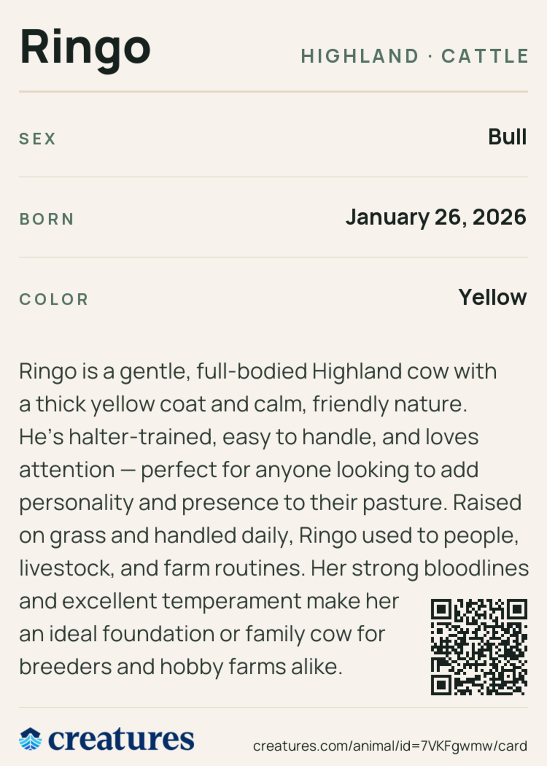 Ringo Creature Card back