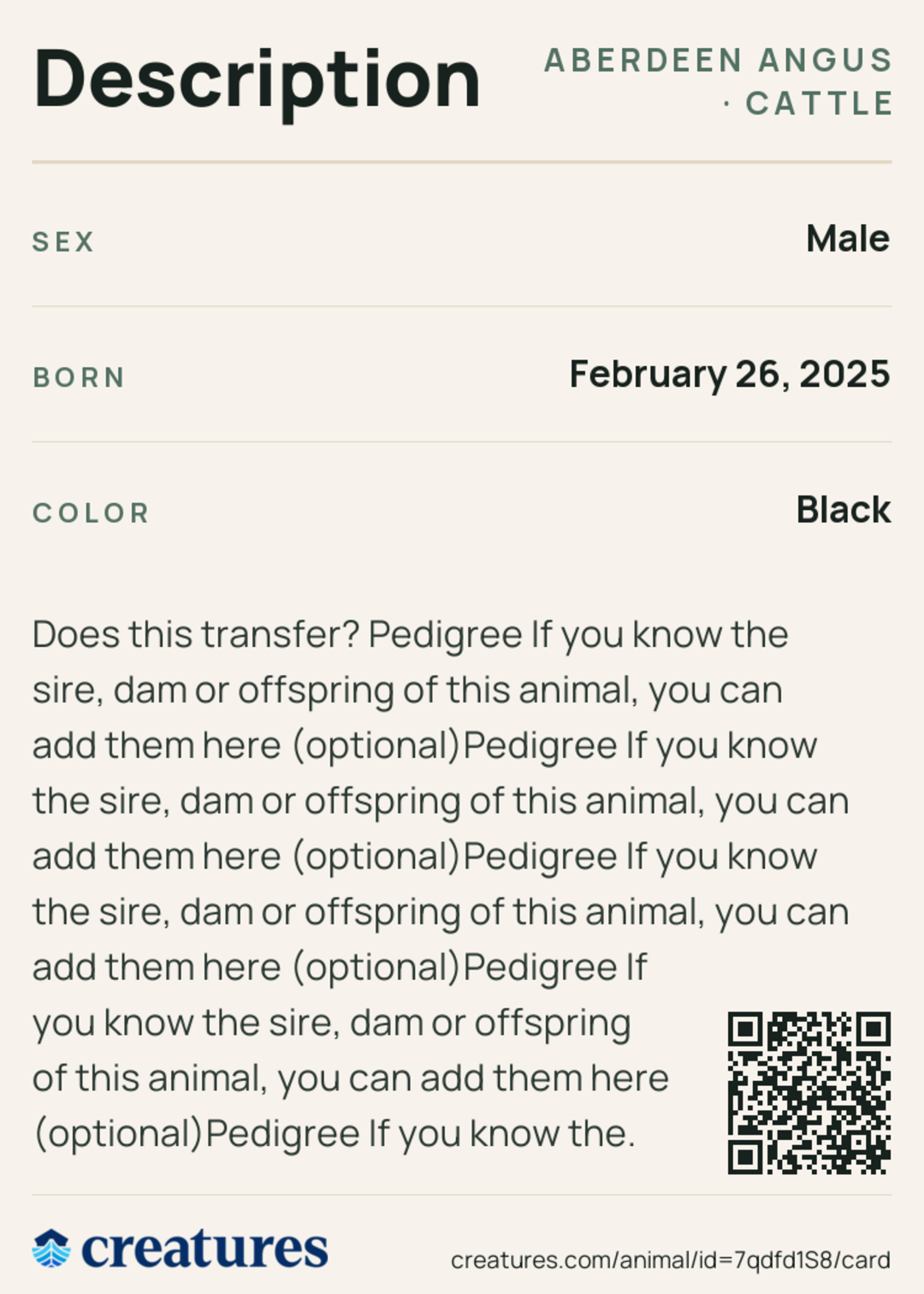 Description Creature Card back