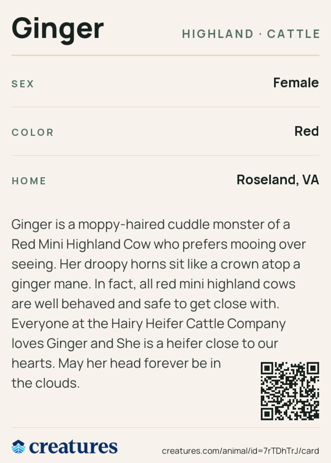 Ginger Creature Card back