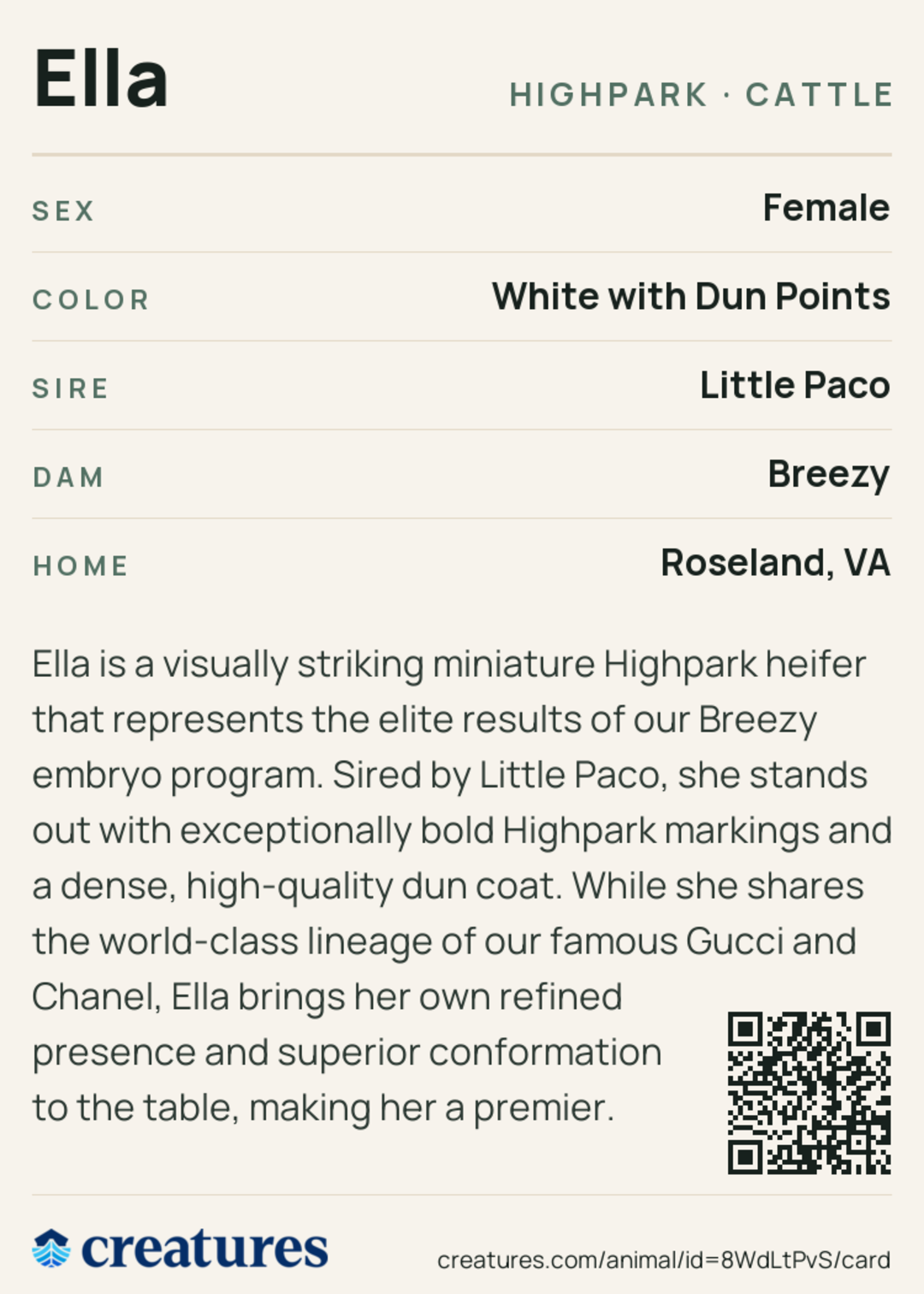 Ella Creature Card back