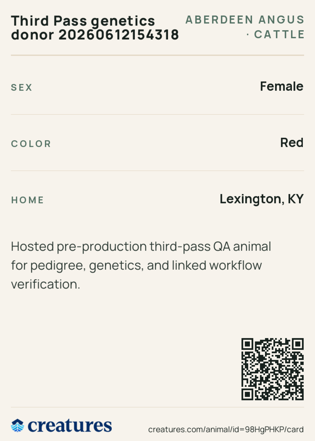 Third Pass genetics donor 20260612154318 Creature Card back