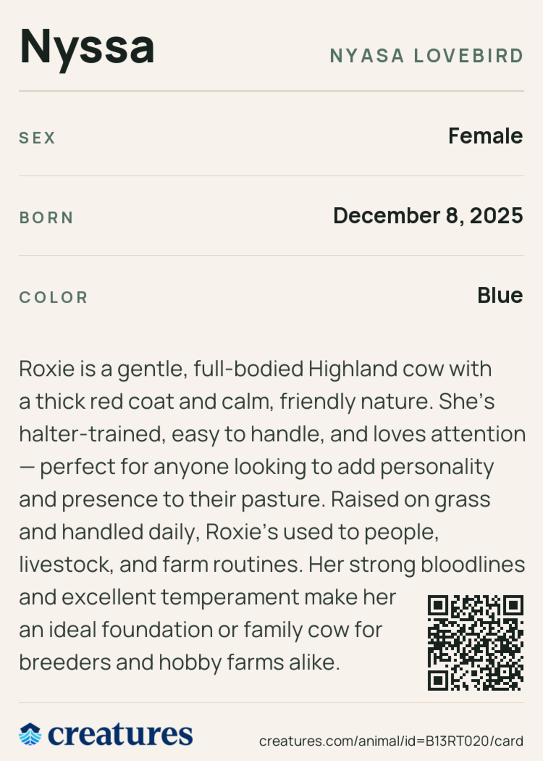 Nyssa Creature Card back