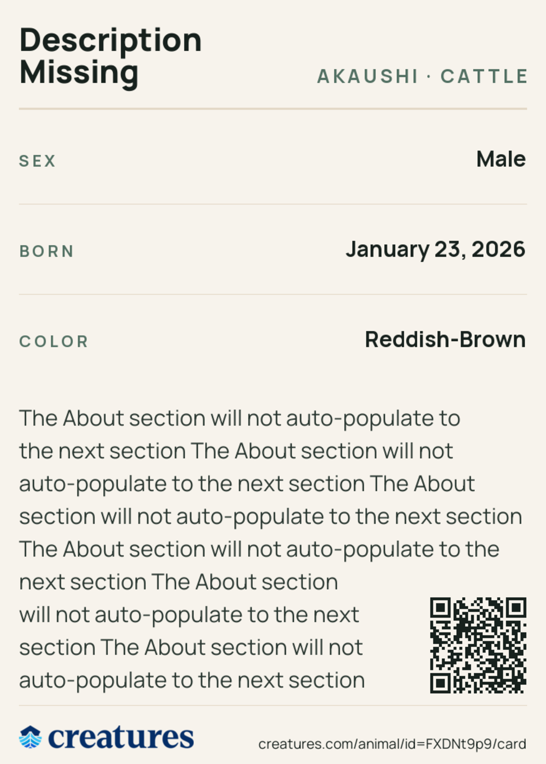 Description Missing Creature Card back
