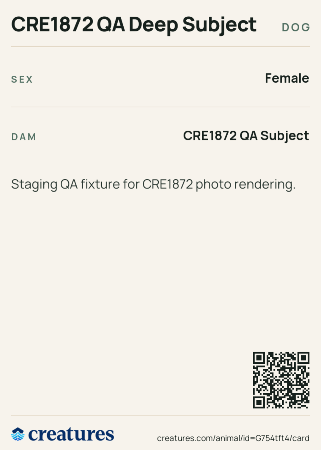 CRE1872 QA Deep Subject Creature Card back