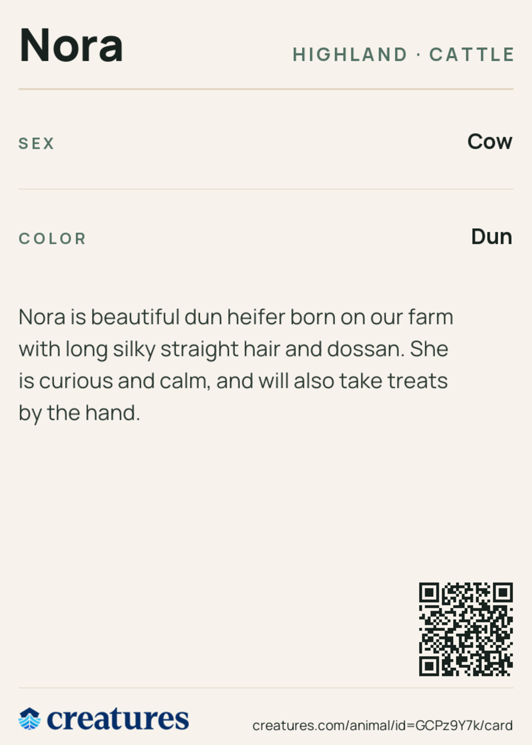 Nora Creature Card back