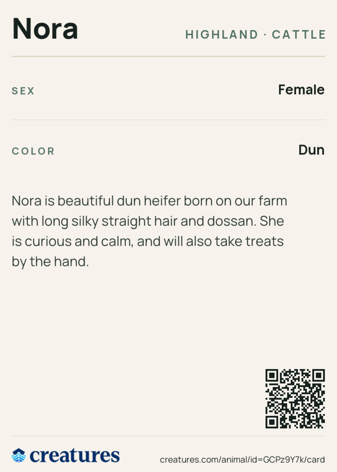 Nora Creature Card back