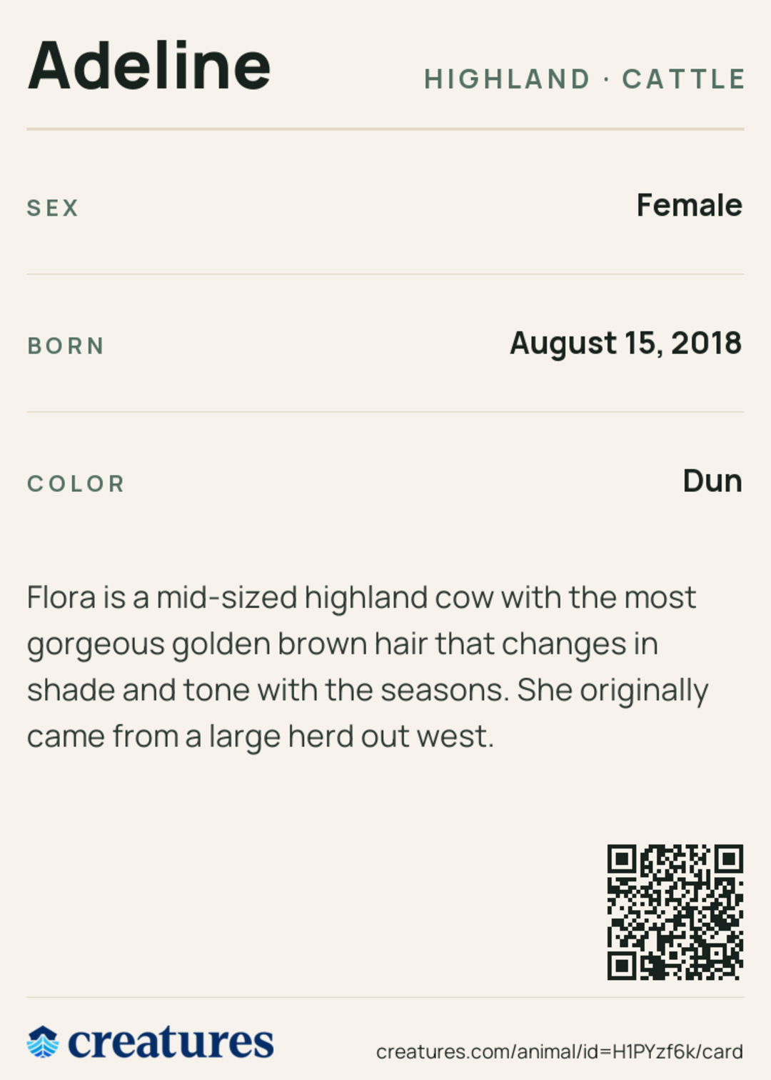 Adeline Creature Card back