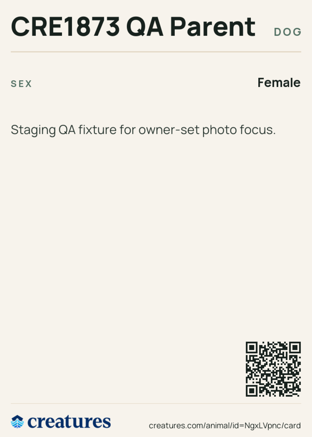CRE1873 QA Parent Creature Card back