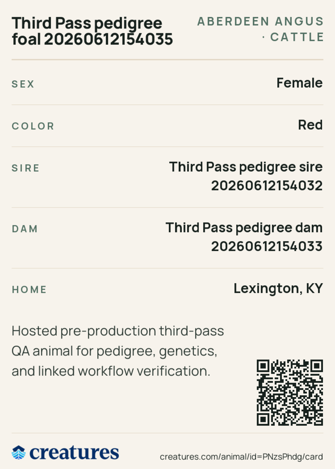 Third Pass pedigree foal 20260612154035 Creature Card back