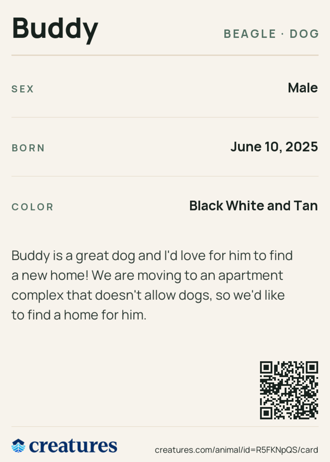 Buddy Creature Card back