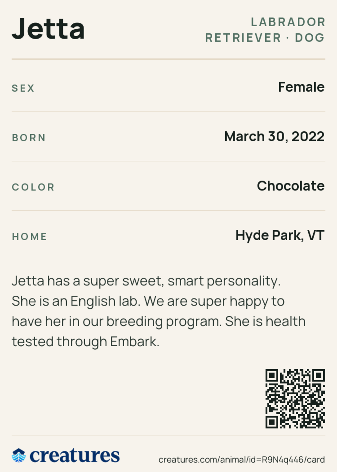Jetta Creature Card back