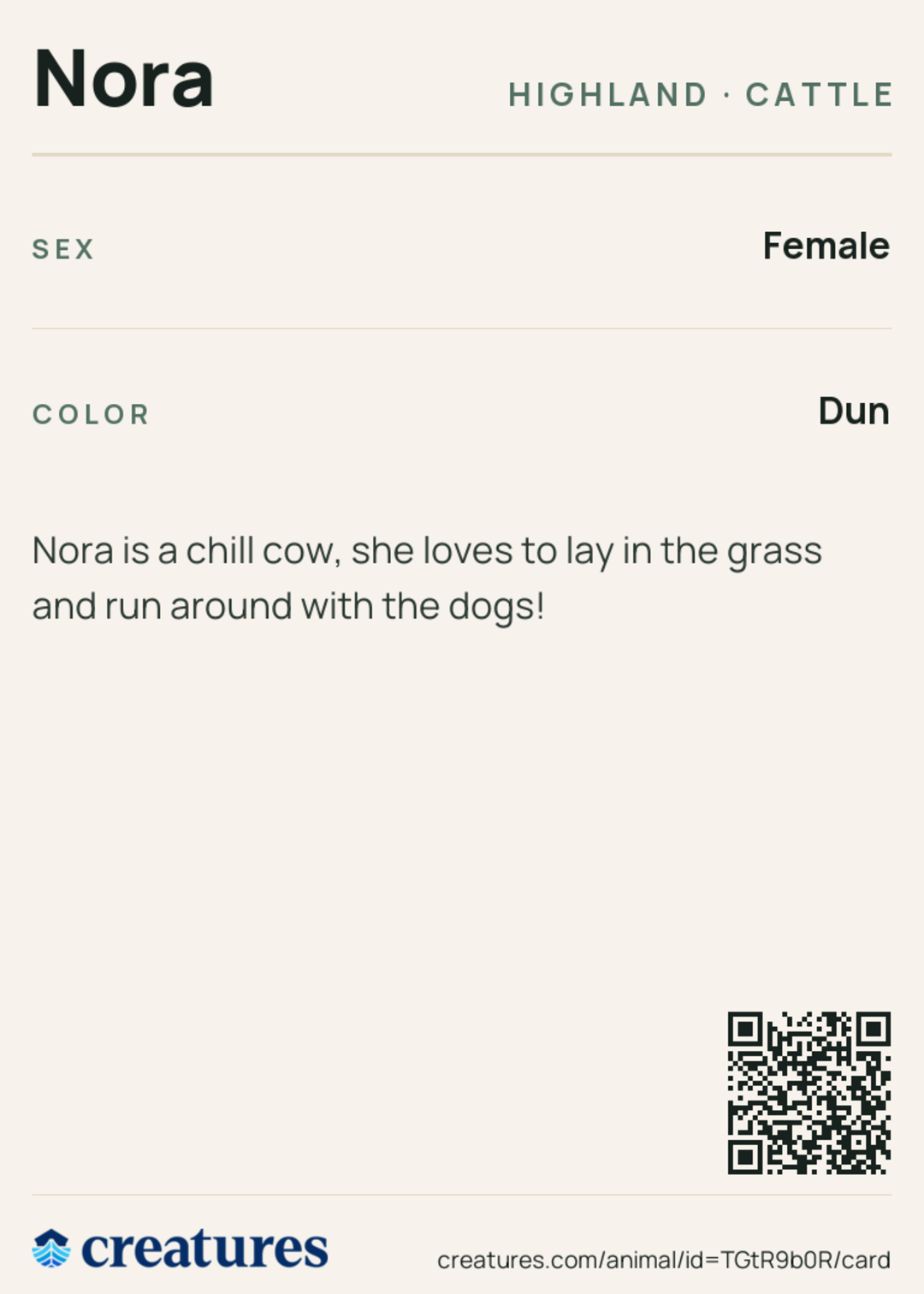 Nora Creature Card back