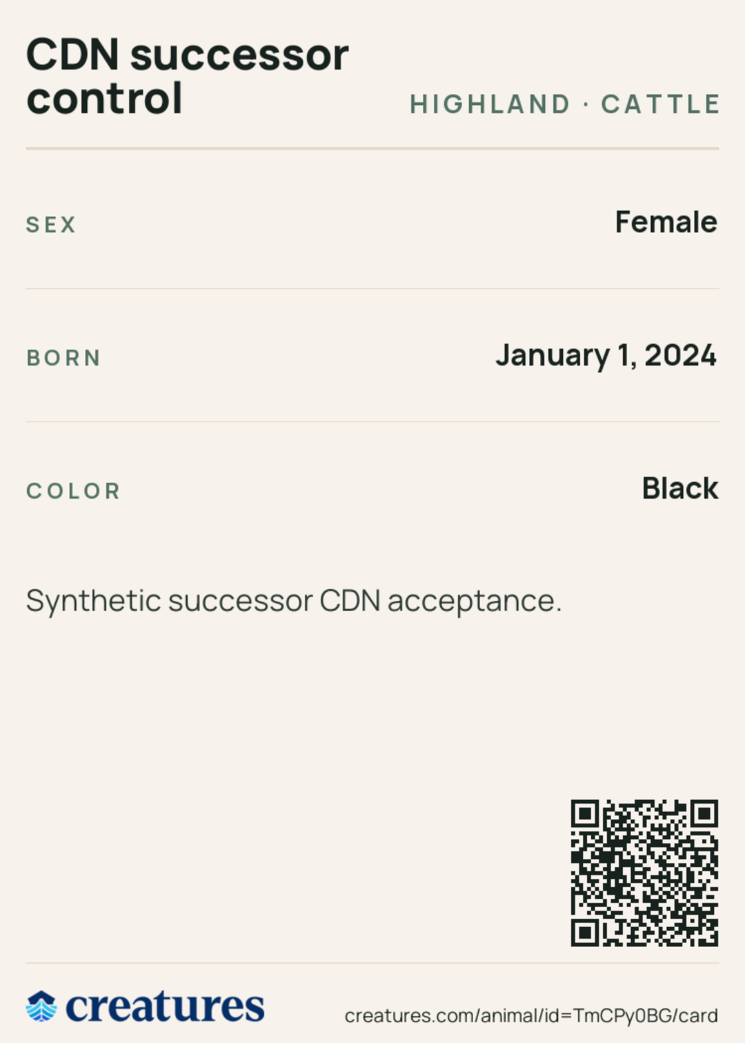 CDN successor control Creature Card back