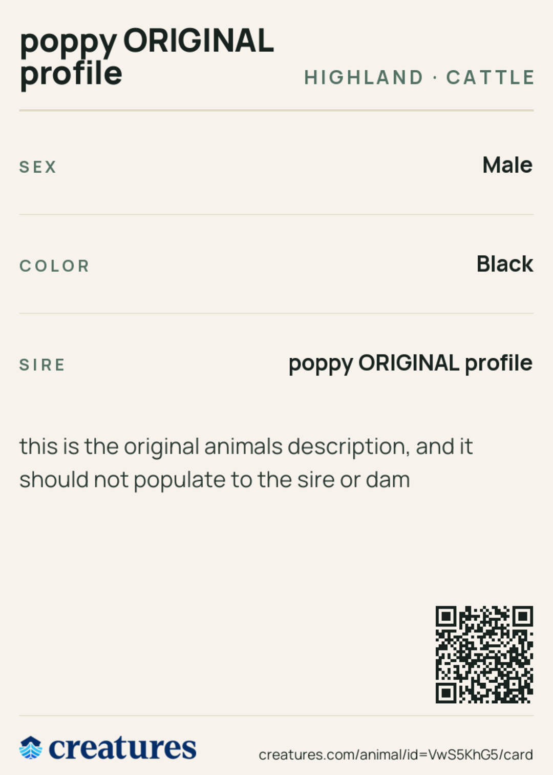 poppy ORIGINAL profile Creature Card back