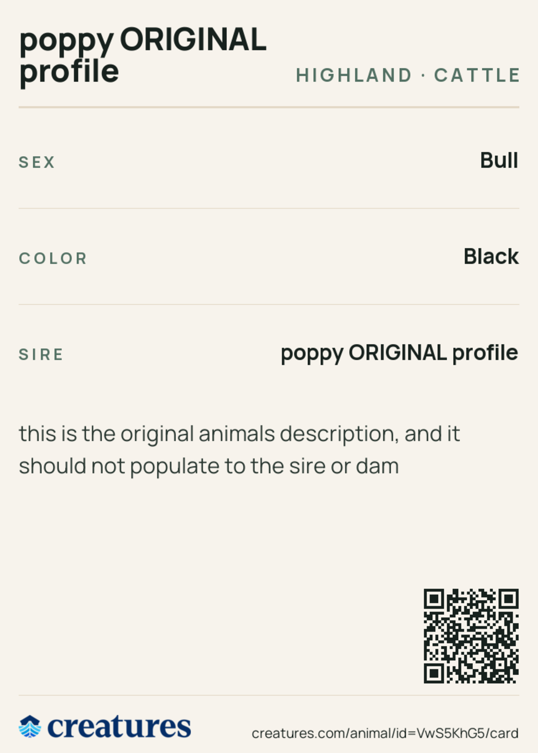 poppy ORIGINAL profile Creature Card back