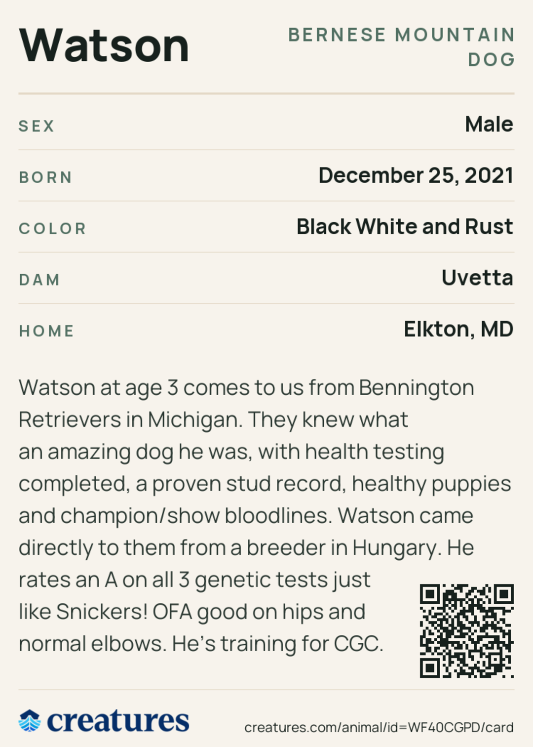Watson Creature Card back