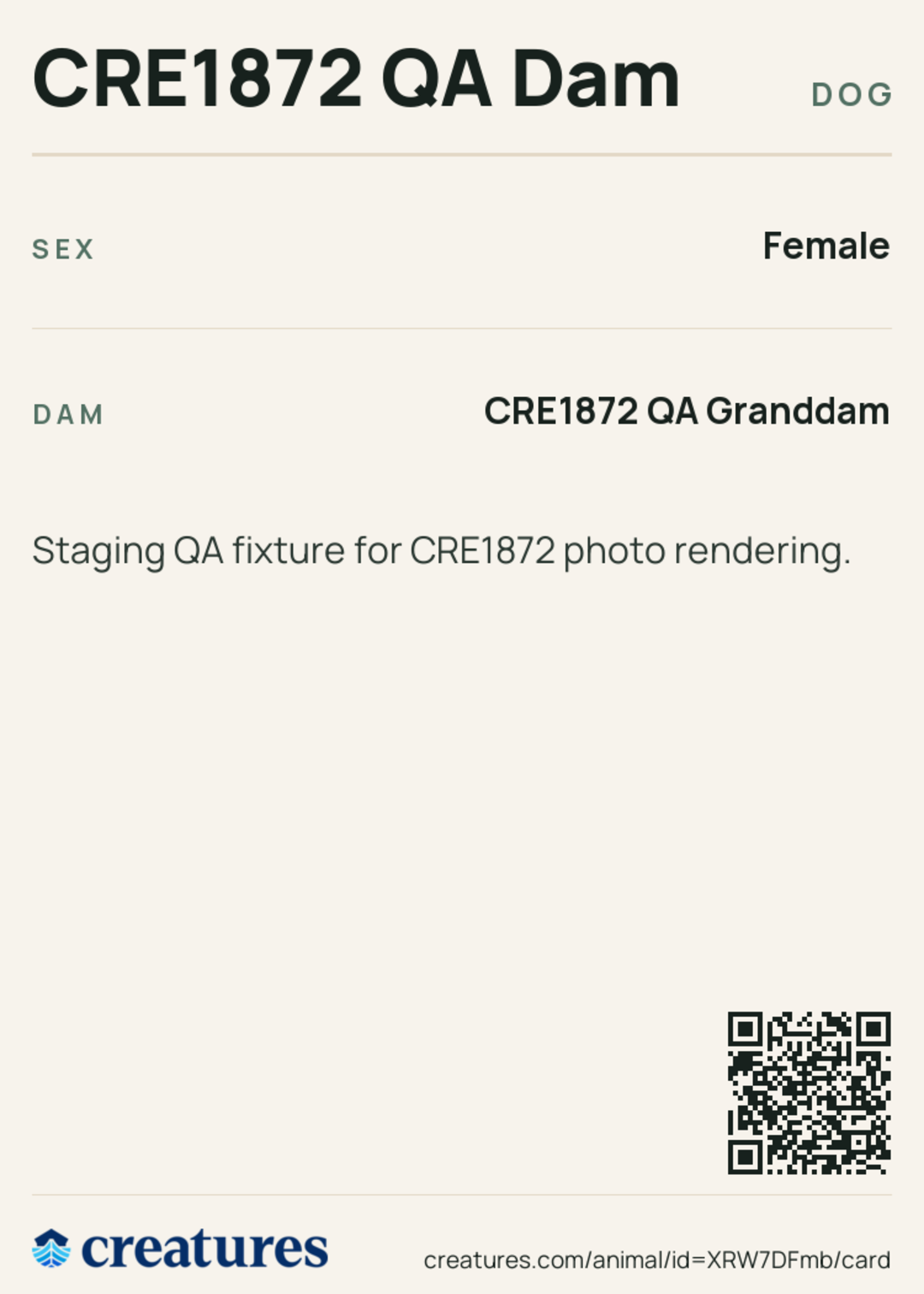CRE1872 QA Dam Creature Card back