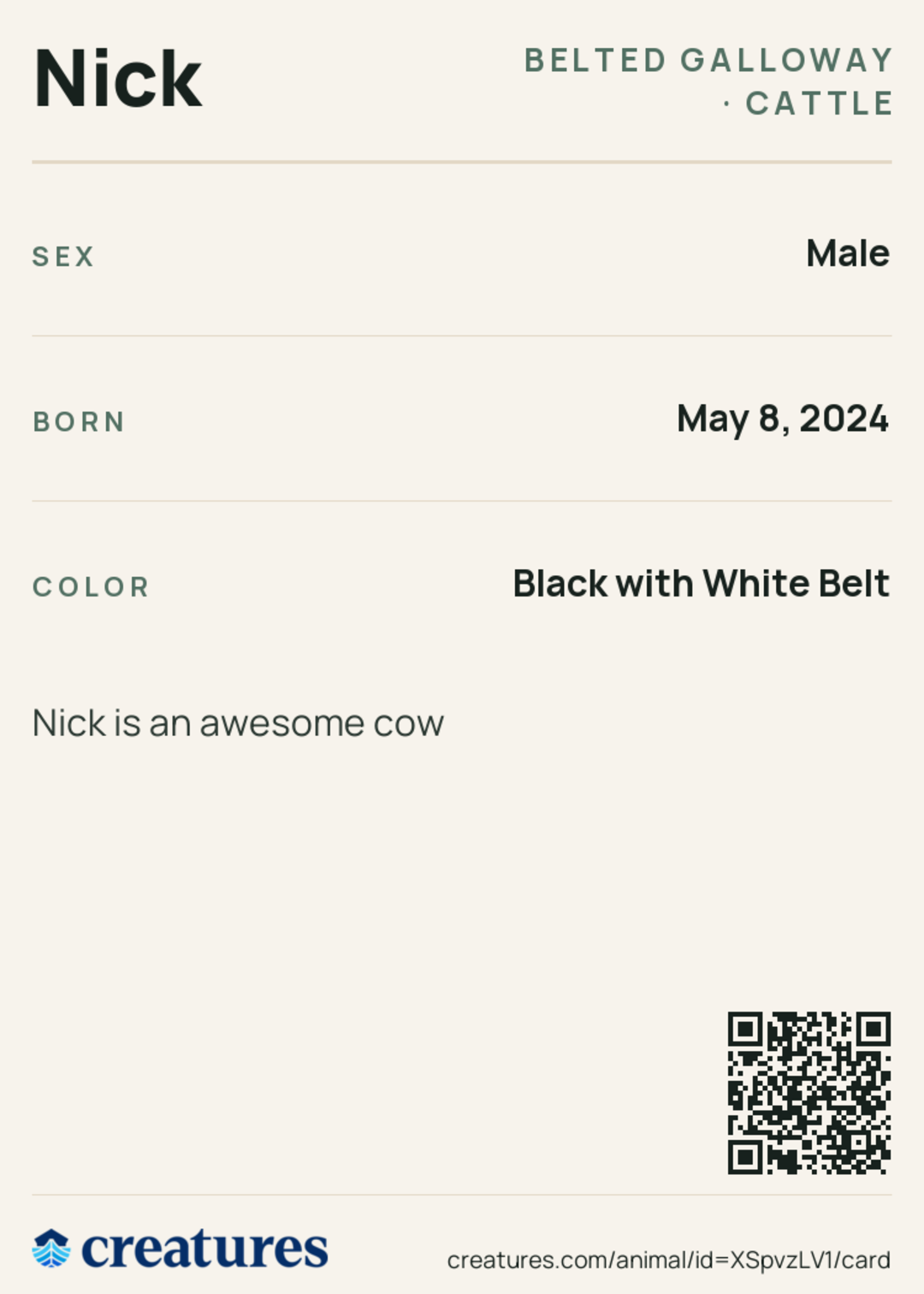 Nick Creature Card back